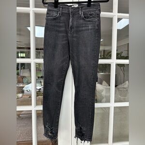 AGOLDE black denim ankle crop. Distressing. Size 28. EUC.